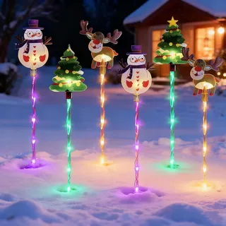 CHENRI 6er-Pack bewegliche Weihnachtslichter, Gartenstecker Solar Außen Weihnachten, 8 Modi Solar Weihnachtsbeleuchtung mit beleuchteten Baumstämmen, Wasserdicht Solarlampen für Garten, Hof Dekor (B)
