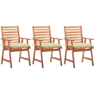 Garten-Essstühle 3 Stk. mit Kissen Massivholz Akazie - Creme, Bunt