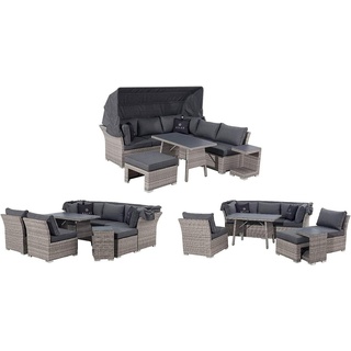 Mandalika Garden JOY Ecklounge Polyrattan Garten Lounge Set mit Dach grau