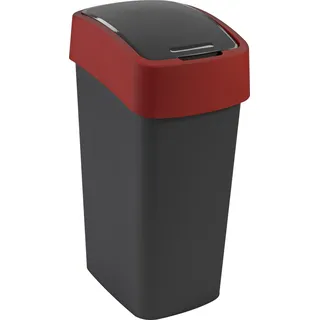 Curver Flip Bin 45L, Abfalleimer, Eimer, Papiereimer, Mülleimer, Farbe: Schwarz / rot - Schwarz, Rot