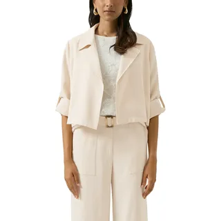 Kurzblazer S.OLIVER BLACK LABEL, Damen, Gr. 44, beige (vanilla), Web, Obermaterial: 94% Viskose, 6% Polyester, unifarben, taillenlang, V-Ausschnitt, Lagenoptik,mit Riegel,mit Umschlag, Blazer Kurzblazer, mit Halbarm und ohne Verschluss
