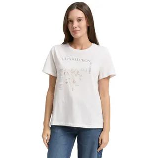 T-Shirt TOM TAILOR, Damen, Gr. XS, whisper weiß, Jersey, Obermaterial: 100% Baumwolle, bedruckt, regular fit normal, Rundhals, gerader Abschluss, Shirts T-Shirt, mit Print