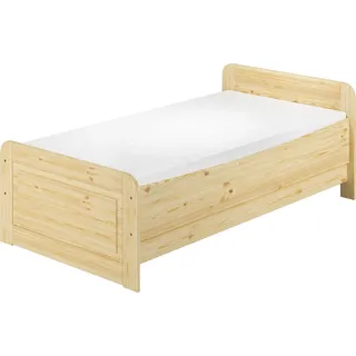 Seniorenbett extra hoch 90x220 Einzelbett Holzbett Gäste Massivholz Zubehör wählbar V-60.42-09-220Rollrost und Matratze inkl. - Naturbelassen