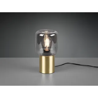 LED Tischleuchte Zylinderform Messing Rauchglas Lampenschirm schmale Tischlampe - Gold
