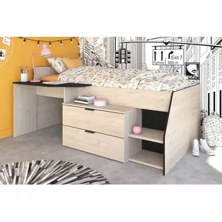 Parisot Hochbett Milky 90 x 200 cm Eiche schwarz