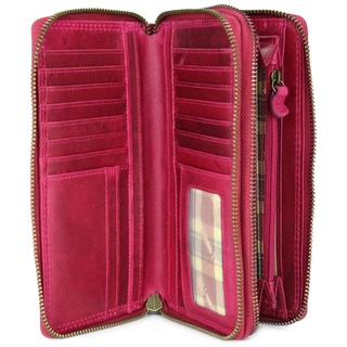 Hochwertige XXL Vintage Leder Damen Geldbörse Portemonnaie langes Portmonee Geldbeutel Organizer aus weichem Leder mit extra vielen Fächern inkl. RFID in pink - 20x11x3,5cm (B x H x T)