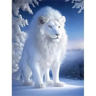Jalican Weißer Löwe Diamond Painting Erwachsene 30x40cm, DIY 5D Diamant Painting Bilder kinder Malen Nach Zahlen Set, Tiere Diamond Art Full Diamant Malerei Kunst Basteln für Home Wand Dekor L-369