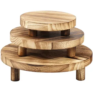 Toaboa 3 Set Blumenhocker Holz Pflanzenhocker Stapelbar Abnehmbar Stabile Unterstützung Pflanzhocker Blumentopfhalter für Garten, Balkon, Wohnzimmer, Schlafzimmer, Büro