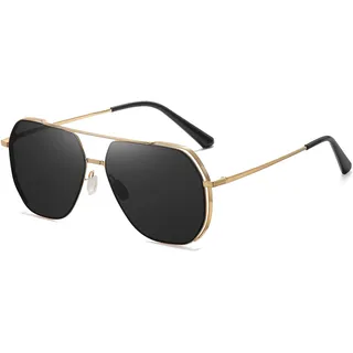 Cyxus Sonnenbrille für Herren, polarisiert, klassisch, UV400, zum Autofahren, Angeln, Reisen, 18 Linse Schwarz Rahmen Gold, Medium