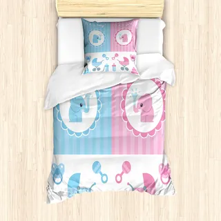 ABAKUHAUS Geschlecht Decken Mantele, Mädchen-Jungen-Neugeborene Baby-, Milbensicher Allergiker geeignet mit Kissenbezügen, 135 cm x 200 cm - 80 x 80 cm, Pale Pink und Blau