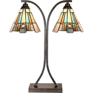 LumiLamp 5LL-6368 Tiffany Tischlampe Braun Blau 48x19x57cm E27 2x60W - Braun
