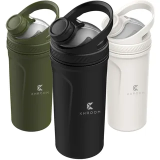 Khroom Edelstahl Eiweiß Shaker 700ml | Protein Shaker | Intelligenter Sieb für Smoothies | Edelstahlbecher Metall Shaker (Schwarz)