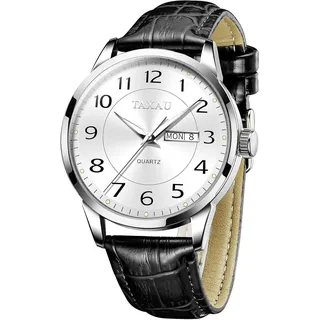 Herrenuhr Leder Herrenarmbanduhr Lederarmband Uhr Herren Großes Zifferblatt Tag-Datum Herrenuhr Wasserdichte Uhr Freizeit- und Businessuhr für Herren - Schwarz