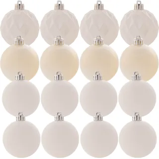 KADAX Weihnachtskugeln aus Kunststoff, Set aus 16 Kuglen, Weiß - Weiß
