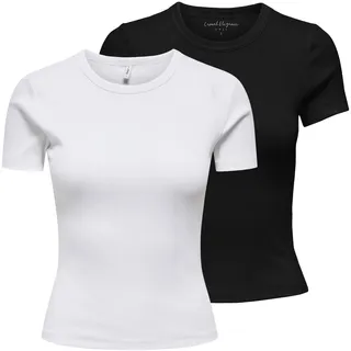 T-Shirt ONLY "T-Shirt ONLVAL O-NECK TOP 2er Pack", Damen, Gr. XS, bunt (weiß, schwarz), Obermaterial: 95% Baumwolle CO. 5% Elasthan EL., Shirts T-Shirt