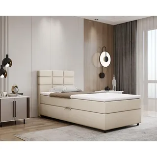 Boxspringbett 100x200, mit Bettkasten, Beige, Matratze und Topper, Einzelbett, REVE, Panda Möbel - Beige
