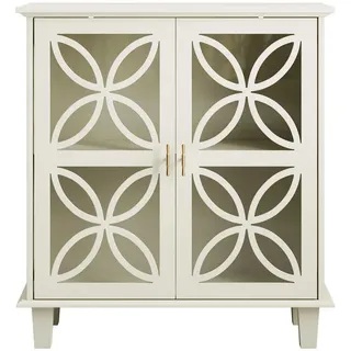 Redom Sideboard mit Hartglastüren, verstellbaren Einlegeböden und Stauraum, Creme , Holzwerkstoff , 80x87x38 cm , Kleinmöbel, Kommoden, Sideboards