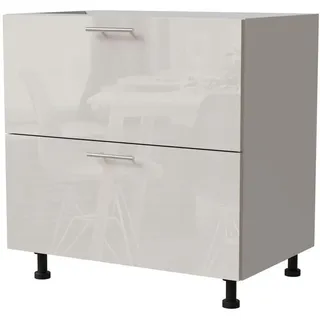 Feldmann-Wohnen Schubladenunterschrank Brerra D2R/80 Korpus weiß / Front RAL 9001 creme Hochglanz 80 / 50 / 82 cm Schubladensystem Rejs Comfort Box , Holz , Rechteckig , 80x82x50 cm , Küchen, Küchenmöbel, Küchenschränke, Küchenunterschränke