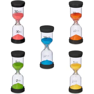 Relaxdays 5x Sanduhr, Küchenwecker, Schwarz