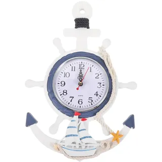 IMIKEYA Maritime Wanduhr, Baduhr Maritime Holz Steuerrad Wanduhr, Badezimmer Kinderzimmer Steuerrad Uhr Wanddeko Schweigen Uhr Maritim Deko für Wohnzimmer Schlafzimmer, 34x23 cm
