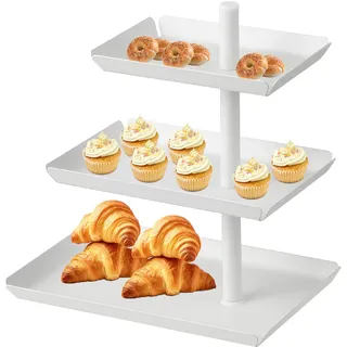3 Etagen Weiß Metall Obst Etagere, 360° Drehbares Obstschale, Unterhaltung Party Tortenständer, Dessert Servierplatte Ständer für Kuchen, Gebäck, Kekse, Snacks, Brot, Lebensmittelanzeige