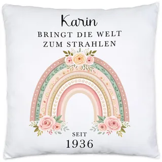 Kiddle-Design Kissen Personalisiert 89. Geburtstag - Bringt die Welt zum Strahlen seit 1936-89ter Geburtstag schönes Geschenk Frau Regenbogen Spruch - Kissen inkl. Füllung