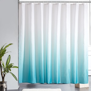 Furlinic Duschvorhang Überlänge Badvorhang Anti-schimmel für Dusche und Badewanne in Bad Textile Vorhänge aus Stoff Antibakteriell Wasserdicht Weiß nach Aquamarine 240x200cm mit 16 Haken.