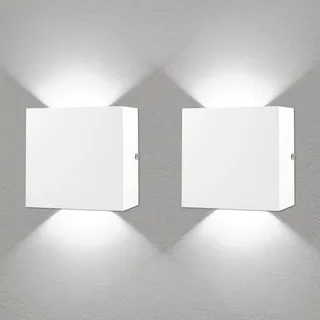 CHEVVY 2 Stück LED Wandleuchte Außen Innen, 12W Moderne LED Wandleuchte Up and Down, IP65 Wasserdichte Außenlampe, Leuchten Aussen Aluminium Flurlampen, Kaltweißes Licht 6000K Wandlampen (Weiß)