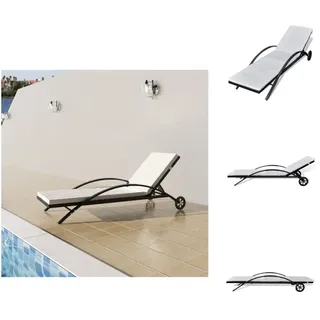 vidaXL Sonnenliege mit Polster & Rollen Poly Rattan Schwarz - Sonnenliegen - Schwarz