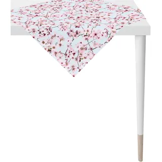 Mitteldecke APELT "6450 SPRINGTIME, Frühjahrsdeko, Frühling" Gr. 2, bunt (rosa, hellblau, natur), B:100cm L:100cm, Baumwolle, Polyester, Tischdecken, Mitteldecke, Digitaldruck