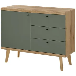 Furn.Design Sideboard Salbei grün, Eiche Evoke, skandinavisch 107 cm, Kommode mit Vollauszug , Metall , Nachbildung, Echtholz,Eiche , Holz Optik, Uni , 3 Schubladen , Rechteckig , rund , 107x83x40 cm , FSC 100% , Kleinmöbel, Kommoden, Kommoden