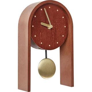 BELIANI Tischuhr Dunkler Holzfarbton MDF-Platte 25 cm Hoch mit Pendel ohne Ziffern Sekundenzeiger Halbrund Retro-Design Schreibtischuhr Uhr - Braun, Gold