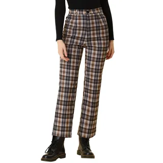 Allegra K Damen Plaid Cropped Hose Knopf Casual Tartan Karo Arbeitshose, gelb, Mittel