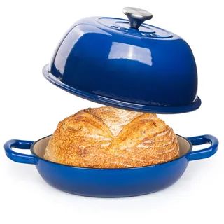 Emaillierter Gusseisen Bräter – Dutch Oven für Sauerteig Brotbacken – Brotbacktopf aus Gusseisen – Dunkelblau, 6L, 22cm – von Nuovva