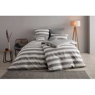 OTTO products Wendebettwäsche OTTO PRODUCTS "Big Stripe", grau (grau, weiß), B/L: 135cm x 200cm, 1 Stk., 1 Stk., Renforcé (Bio-Baumwolle), B/L: 80cm x 80cm, 2 Stk.