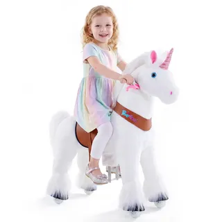 PonyCycle Schaukelpferd auf Rollen mit Sound und Bremsen für Kinder von 4-7 Jahren Reittier Einhorn - Ux404 - Weiß