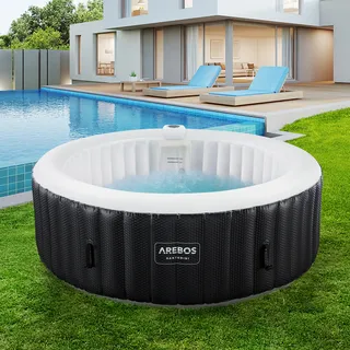 AREBOS Whirlpool, aufblasbar, 6 Pers., Ø 208 cm, 1000L, LED, 130 Düsen, Abdeckung - Schwarz