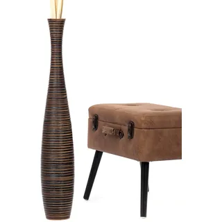 Leewadee Große Deko Bodenvase Für Dekozweige, Hohe Standvase Für Pampasgras, Design Holzvase, 85 cm, Braun