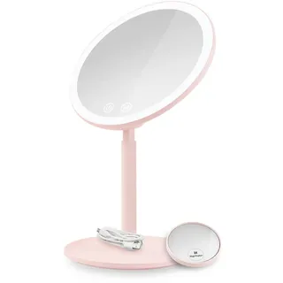 Emke Kosmetikspiegel mit Licht mit Abnehmbare Saugnapfes, Rosa, φ20 cm , Glas , Rund , 20x35x20 cm , Spiegel, Schminkspiegel