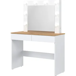 Schminktisch REMI RM16 mit Spiegel 2 Schubladen und Led licht Weiß/Evoke Eiche