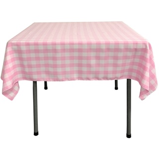 LA Linen Tischdecke, kariert, quadratisch, 132 x 132 cm, Rosa, 100% garngefärbt, 2,5 cm Polyester, pink/weiß, 52x52