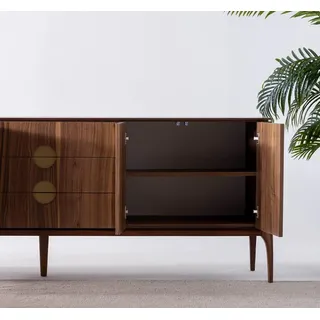 Modern Kommode mit Spiegel Minimalistisch Anrichte Esszimmer Sideboard - Braun