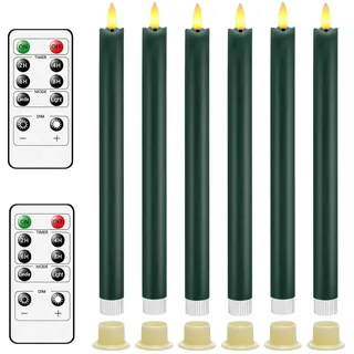AnnSpa LED Kerzen Batteriebetriebene mit Fernbedienung, 6 Stück Mit Langem Stab Dochtlose Stumpenkerzen Heimdekoration Lange Stabkerzenlichter Konisch Kerzenhalter für Dekoration - Grün