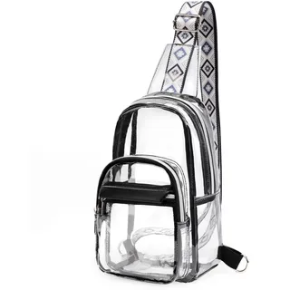 TINYAT Transparente Schultertasche für Herren, Stadion-zugelassen, transparent, Umhängetasche für Damen, Umhängetasche mit verstellbarem Riemen,7004/Schwarz