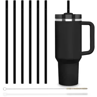 HALM Schwarze Stanley Glasstrohhalme 6x 30 cm lang für Cup Quencher H2.0 Tumbler & Flaschen bis 1,2 Liter + Reinigungsbürste Spülmaschinenfest - Wiederverwendbare Ersatz Strohhalme