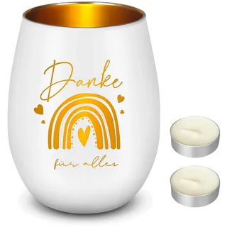 Nuenen Teelichtglas mit 2 Weißen Teelichtern Teelichthalter Kerzenglas mit Kerzen und Gravur Danke für Alles Ruhestandsgeschenk für Abschiedsgeschenk Dankeschön Geschenk für Kollegen Leherin