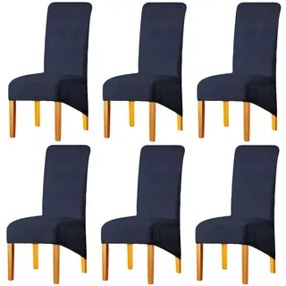 Samt Stuhlhussen 6er Set Abnehmbar Waschbar Stretch für Esszimmerstühle Marineblau
