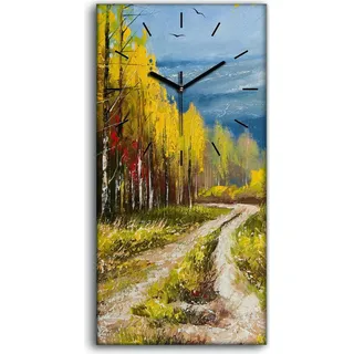 Dekor Leinwand Uhr Wandbilder Geräuschlos 30x60 Landschaft Gemälde Herbst - schwarze Hände - Grün