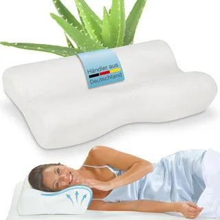 Eloneo 2x Seitenschläferkissen mit Aloe Vera 3D Bezug, Hausstauballergiker geeignet Set 2 St weiss