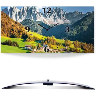 ARTland Wanduhr Alpen Berge Santa Maddalena Größe: 60x30 cm - grün